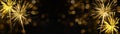 Fireworks pyrotechnics celebration party event festival holiday or New Year backgrounds panorama - Golden firework on dark night