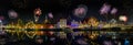 Fireworks on the river Trave. Panorama view of festive lighting with firework romantic atmosphere on the river Trave in the Hansea