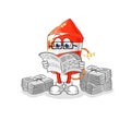 Fireworks rocket read newspaper cartoon. character vector