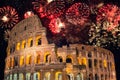 Fireworks in Roma, Italia Rome - Italy. Colosseo during New Year`s celebration