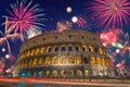 Fireworks in Roma, Italia (Rome - Italy). Colosseo during New Year\'s celebration
