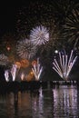 Fireworks on the rÃÂ©veillon celebration at the beach in Brazil Royalty Free Stock Photo