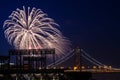 Fireworks at San Francisco-Oakland Bay Bridge Royalty Free Stock Photo