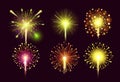 Fireworks set. Colorful bright festive realistic vector fireworks illustration. New Year Christmas firework explosion Royalty Free Stock Photo
