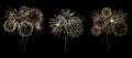 Fireworks set, gold realistic vector fireworks display Royalty Free Stock Photo
