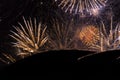 Fireworks during show at Newcastle Quayside on New Year`s Eve Royalty Free Stock Photo