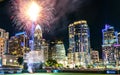 Fireworks show over charlotte skyline post baseball game