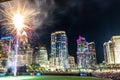 Fireworks show over charlotte skyline post baseball game