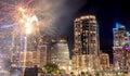 Fireworks show over charlotte skyline post baseball game