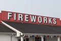 Fireworks sign on a seasonal rural store. Fireworks stores are popular around Independence Day and July Fourth in the US