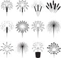 Fireworks Silhouette Vector Art Assortment Black And White Background Fireworks Set Royalty Free Stock Photo