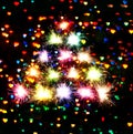 Fireworks sparks Bokeh blured on hearts dark background