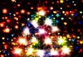 Fireworks sparks Bokeh blured on stars and hearts dark background