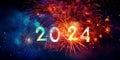 fireworks spelling 2024 in the night sky, colorful new year sparkles number 2024 written, happy new year concept