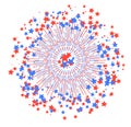 Fireworks with stars in red and blue colors. Vector illustration Royalty Free Stock Photo
