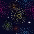 Fireworks and starts in flat icon design on dark color background vector