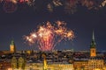 Fireworks in Stockholm (Sweden) during New Year\'s celebration Royalty Free Stock Photo