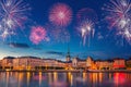 Fireworks in Stockholm (Sweden) during New Year\'s celebration Royalty Free Stock Photo