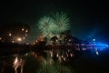 Fireworks at Sukhothai Province in the north of Thailand during the Loy Krathong Light and Candle Burning Festival