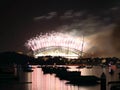 Fulminate fireworks on Sydney Habour Bridge night scene