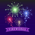 Fireworks vector banner template. Fireworks for holiday and celebration design. Royalty Free Stock Photo