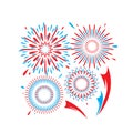 Fireworks vector pattern background. Bright blue red firework isolated on white backdrop in simple flat style, square Royalty Free Stock Photo