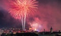 Fireworks view over Cluj-Napoca on the National Day Royalty Free Stock Photo