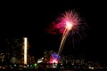 Fireworks in Waikiki in Honolulu, Hawaii, USA