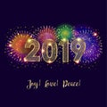 2019 Fireworks Winter Holiday Happy New Year Merry Christmas Decoration Royalty Free Stock Photo