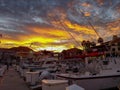 A firey sunset over the marina in Cabo San Lucas Royalty Free Stock Photo