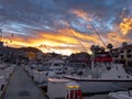 A firey sunset over the marina in Cabo San Lucas Royalty Free Stock Photo