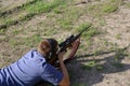 Firing a 30-06 rifle view along rifle Royalty Free Stock Photo