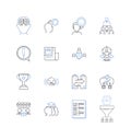 Firm success line icons collection. Visionary, Innovative, Ambitious, Resilient, Strategic, Committed, Determined vector