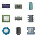 Firmware of the chip icons set, cartoon style