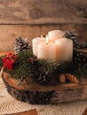 First Advent candle burning, traditional Christmas decoration Royalty Free Stock Photo