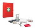 First aid box and medical supplies Royalty Free Stock Photo