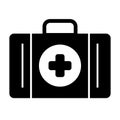 First aid box solid icon. First aid kit vector illustration isolated on white. Bag with cross glyph style design Royalty Free Stock Photo