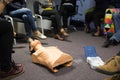 CPR course using automated external defibrillator device, AED. Royalty Free Stock Photo