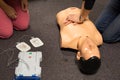 First Aid Training. Defibrillator CPR Practice