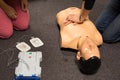 First Aid Training. Defibrillator CPR Practice Royalty Free Stock Photo