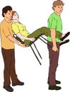 First aid - carry injured woman on chair