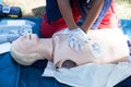 First aid and CPR training using automated external defibrillator device - AED Royalty Free Stock Photo