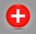 First aid cross icon. Medical cross icon. Web button glossy on grey background. 3D button Flag of Switzerland. Vector illustration Royalty Free Stock Photo