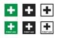 First aid cross vector isolated icon. Flat button on green backdrop. First aid kit icon vector illustration. Medical graphic Royalty Free Stock Photo