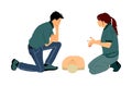 First aid demonstration illustration. Doctor give advice trainee about rescue technique.