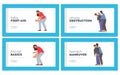 First Aid Food Choking Landing Page Template Set. Characters Choke-bore. Mother Helping Newborn Baby Spit Out