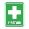 First aid help vector eps10 on white background. First aid sign. Green square and white cross symbol Royalty Free Stock Photo