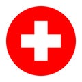 First aid icon, first aid sign, a white cross symbol on red background, vector illustration.