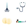 First aid icons set cartoon vector. Medical staff perform artificial respiration