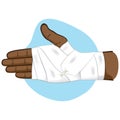 first aid illustration of hands with bandage bandage on the palm and wrist area, African descent